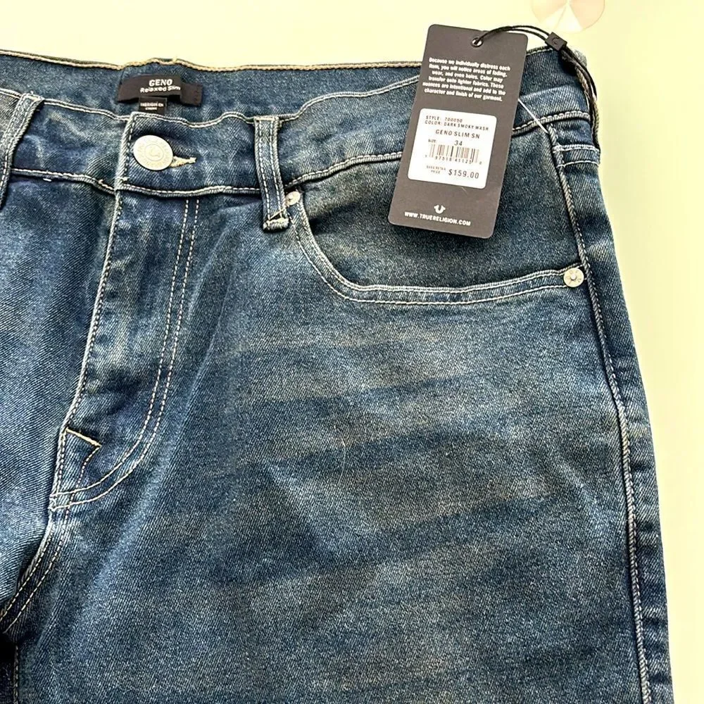 True Religion jeans NWT w34 l32 GENO relaxed slim dark smoky wash